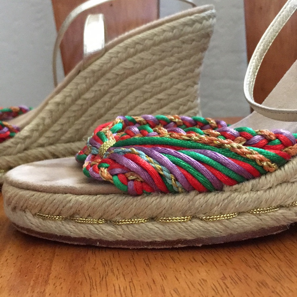 Cole Haan Espadrille Wedge Sandals Gold Shoes - Picture 2 of 8